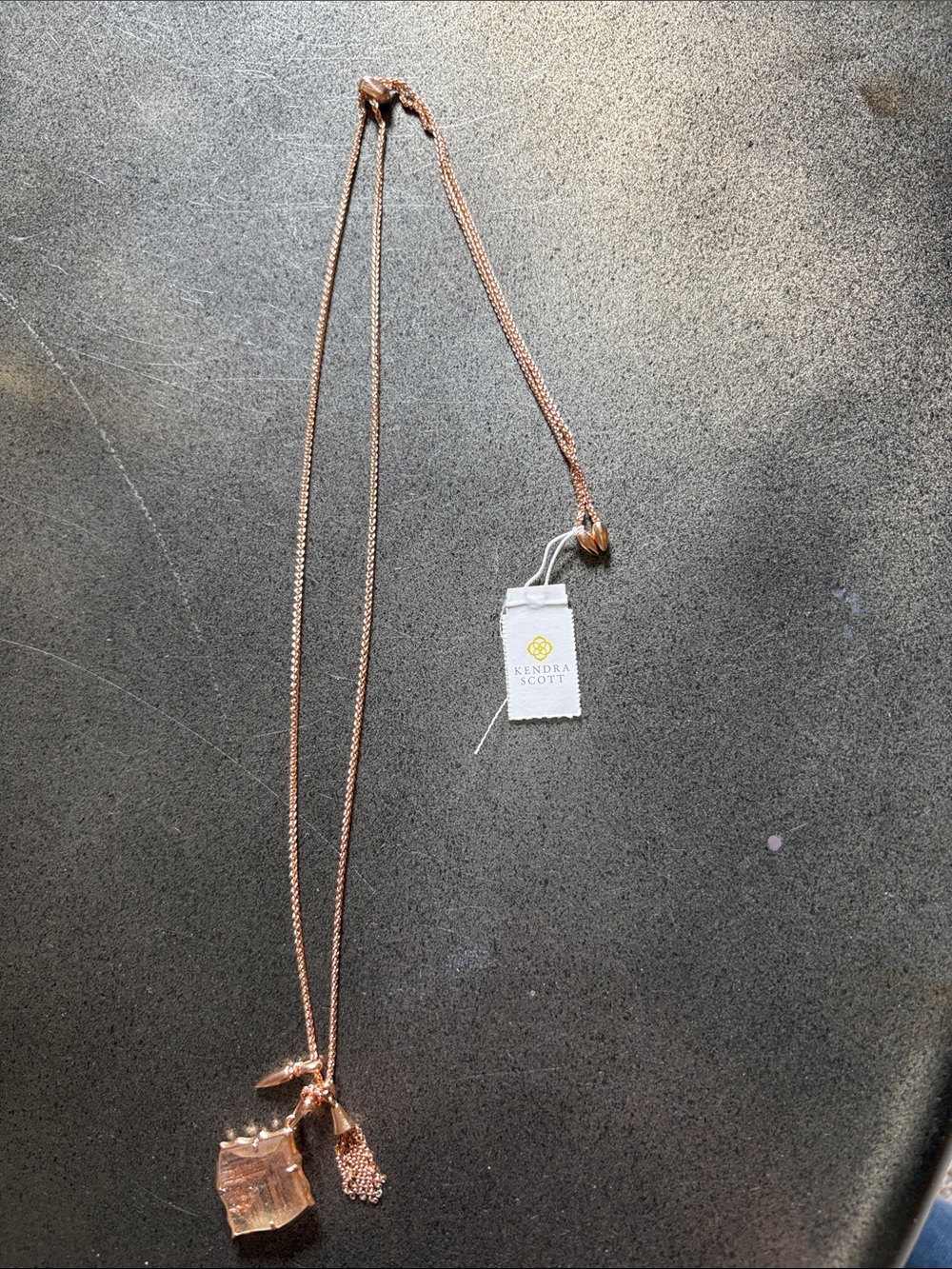 Kendra Scott Rose Gold Charm Necklace with Geometric and Tassel Pendants